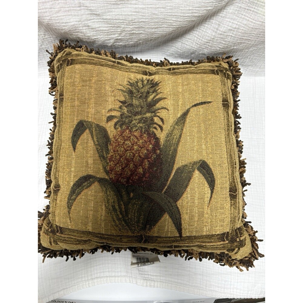 Tapestry Throw Pillow-pineapple Design-fringe 18x18” Cotten Blends/chenille